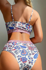 Vintage Floral Print Patchwork Classic High Waist Bikini