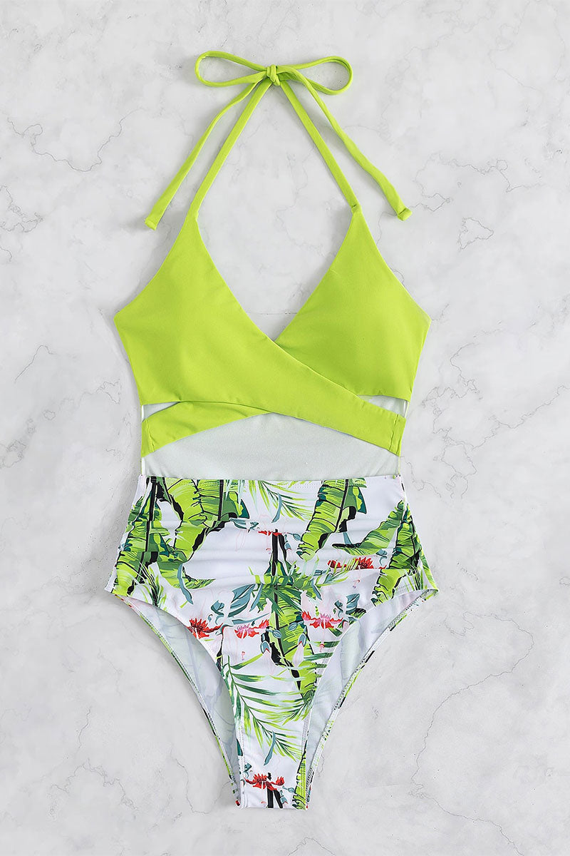 Floral Print Stylish Front Wrap Cutout One Piece Swimwear
