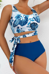 Floral Print Scoop Neck Elegant Lace-Up Bikini