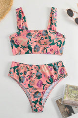 Floral Print Wide Strap Sweet High Waist Bikini