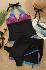 Gradient Patchwork Halter Collar Pretty Tankini