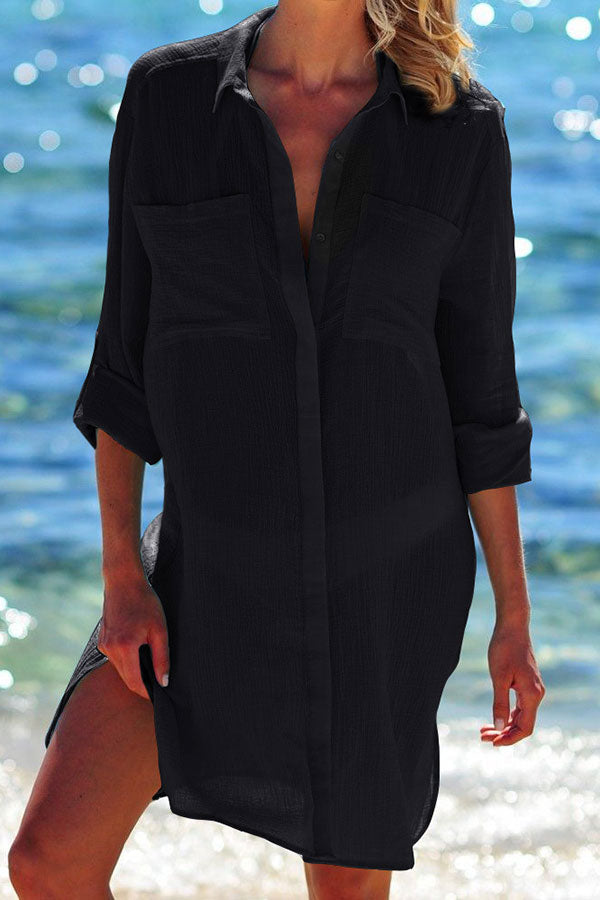Revneu  Plain Simple Single Breasted Beachwear