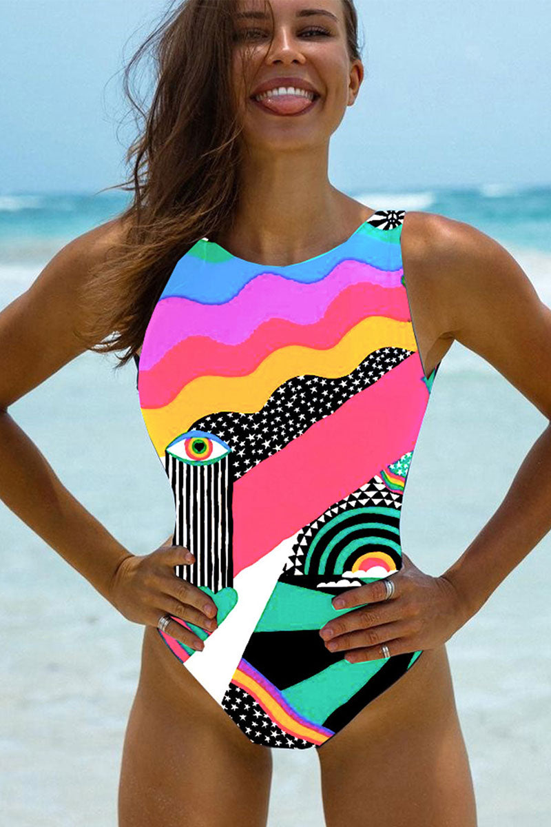 Revneu  Graphic Print Nautical One Piece Swimwear
