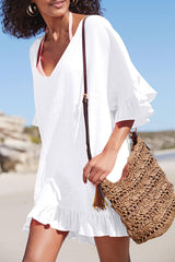 Revneu  Solid Color Classic Half Sleeve Beachwear