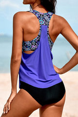 Abstract Print Patchwork Draped On-trend Layered Tankini