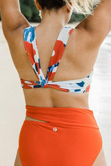 Floral Print Stylish Cutout Lace-Up High Waist Bikini