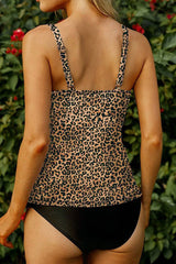 Leopard Print V Neck Casual Tankini