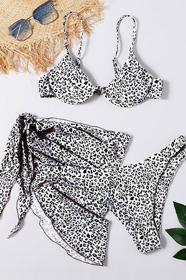Leopard Print Underwired Wild Lace-Up Three Pieces