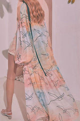 Abstract Print Gradient Pretty Tiered Belted Beachwear