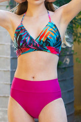 Tropical Leaf Print Front Wrap Bikini