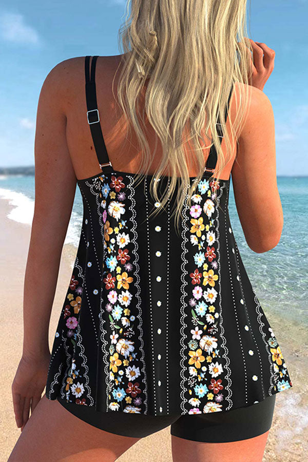 Leaf Print Patchwork Unusual Tankini