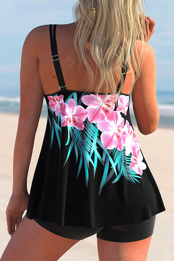 Leaf Print Patchwork Unusual Tankini