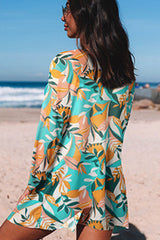 Leaf Print Feminine Front Wrap Three Pieces