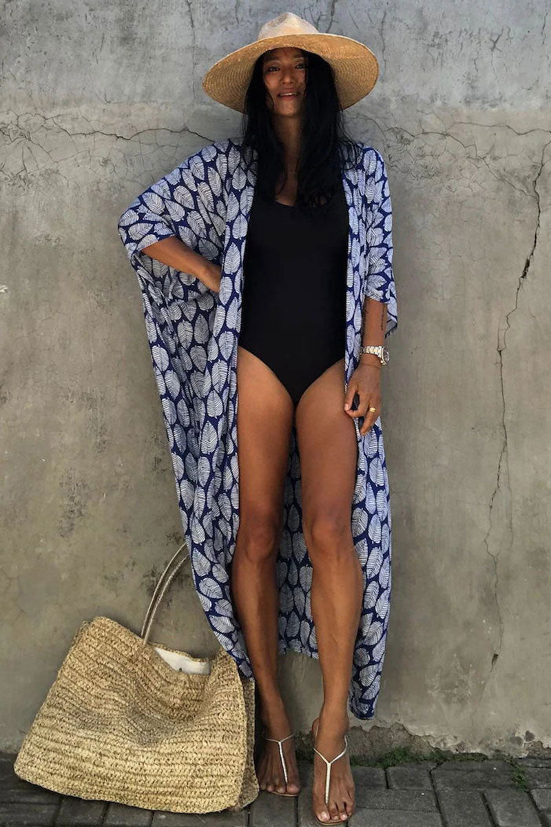 Leaf Print Beachy Belted Beachwear