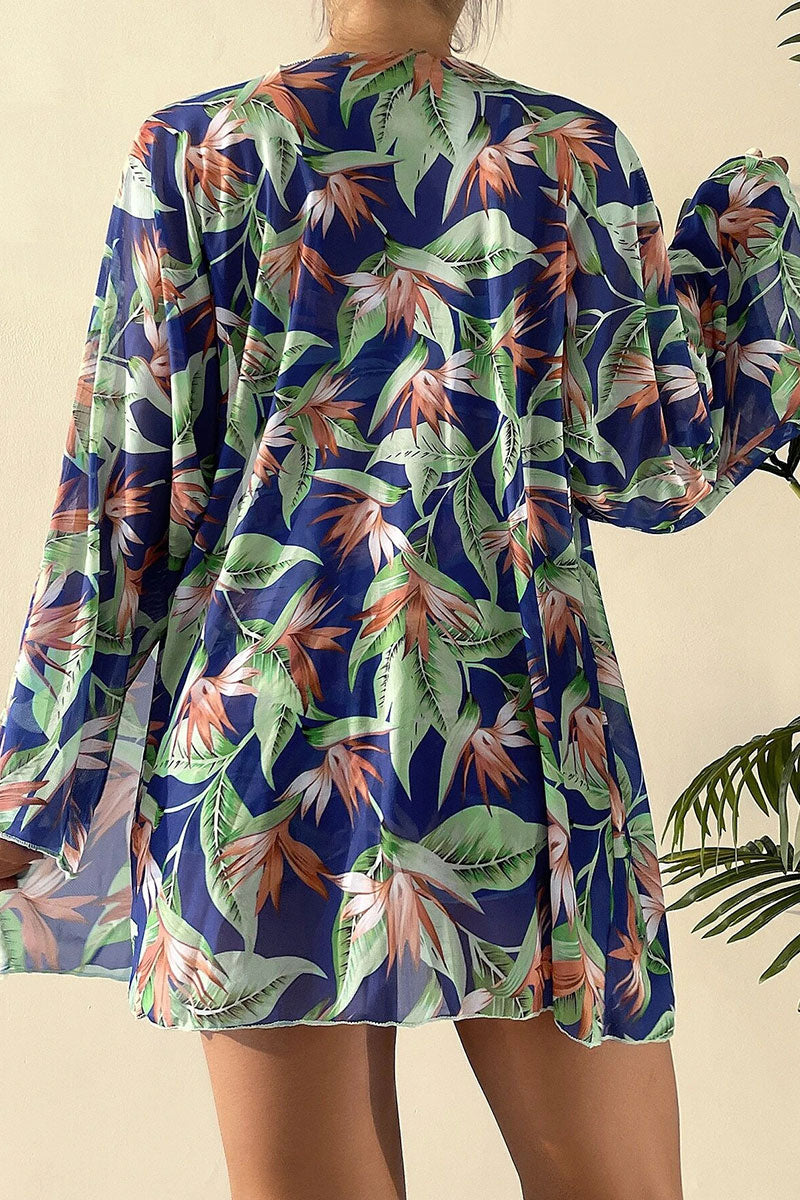 Leaf Print Beachy Belted Three Pieces