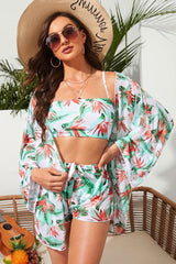 Leaf Print Beachy Belted Three Pieces