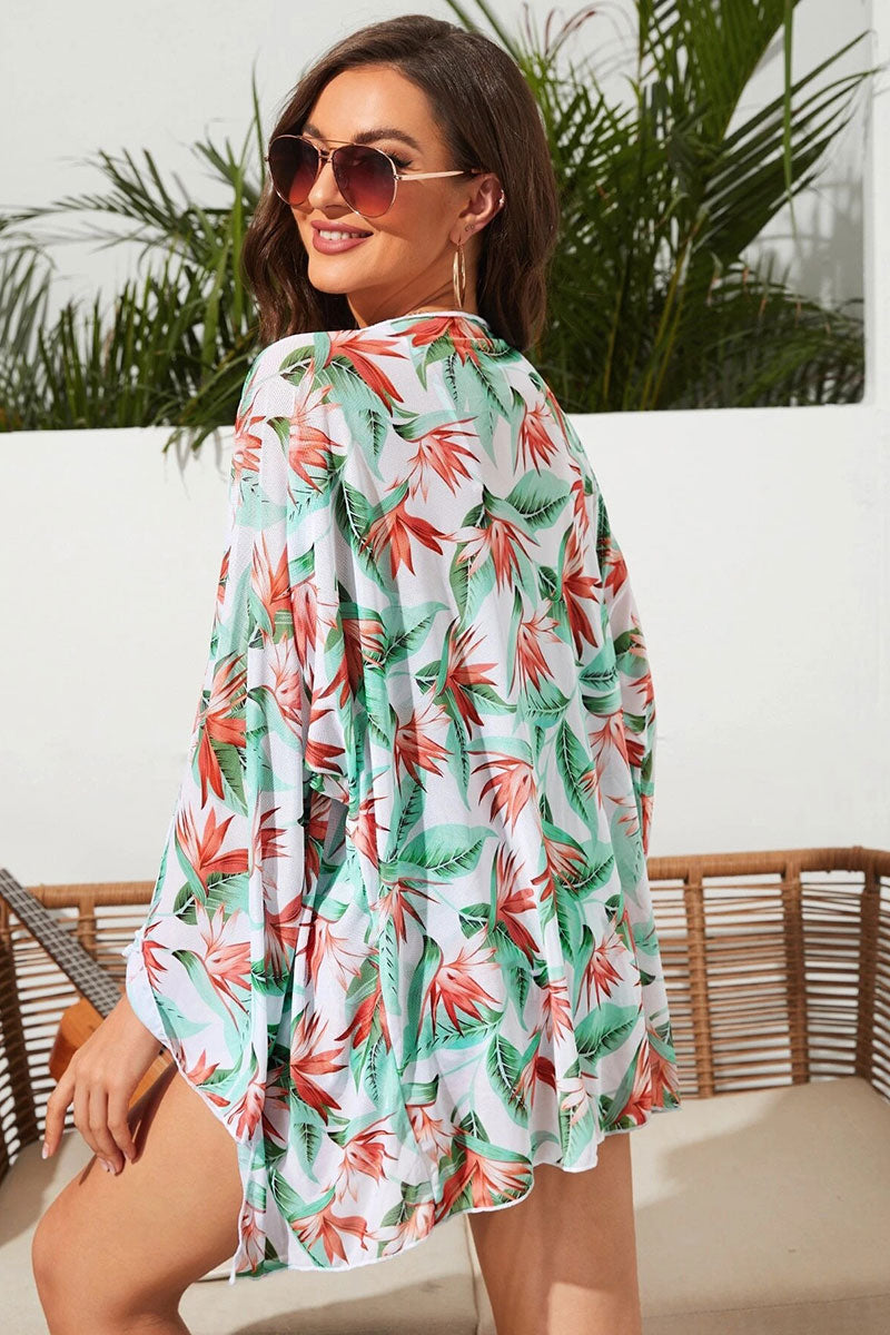 Leaf Print Beachy Belted Three Pieces