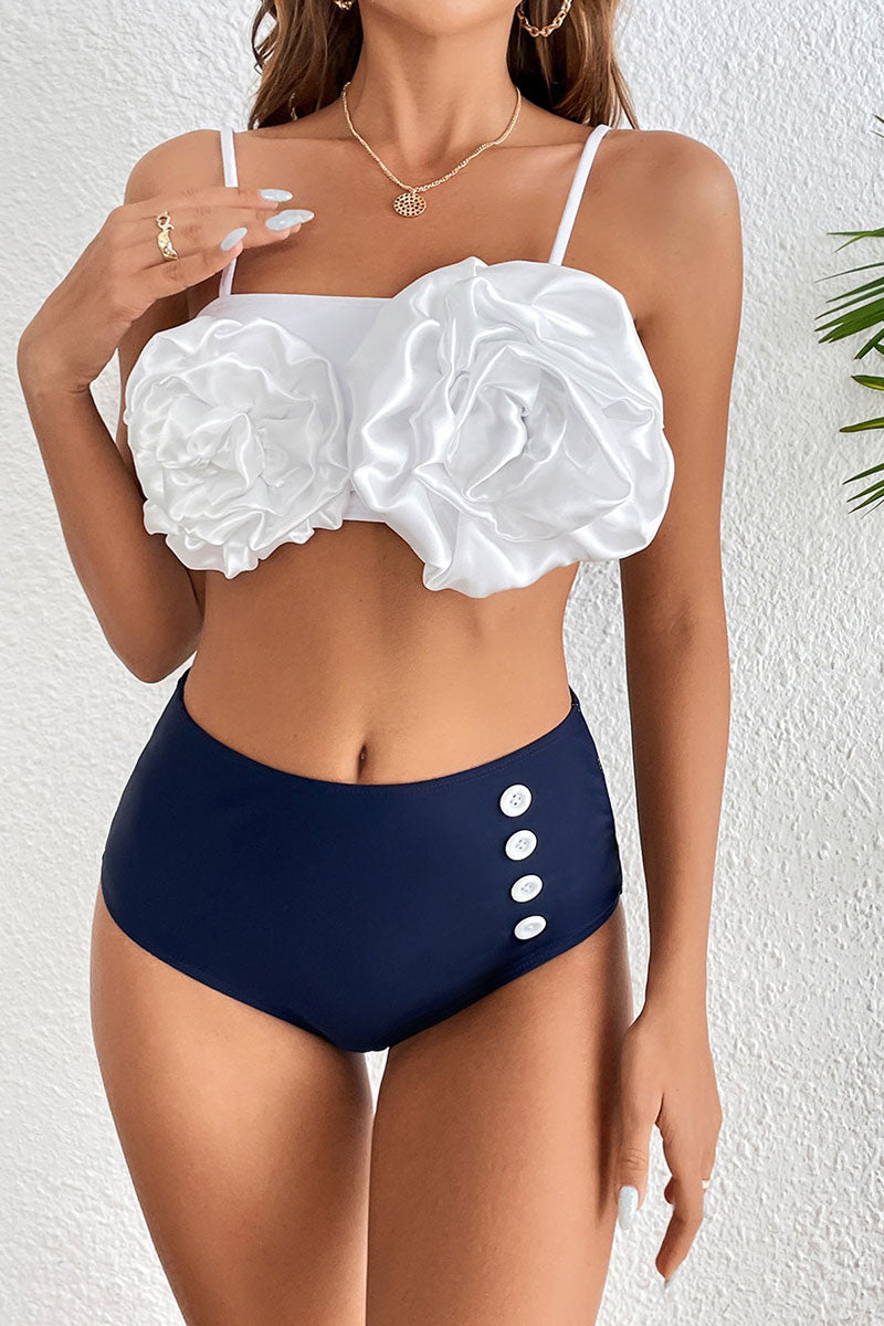 3D Flower Design Cute Hit Color Bikini