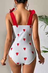 Heart Print Cute Tie Strap One Piece Swimwear & Beachwear