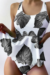 Leaf Print Cute Ruffle Tankini