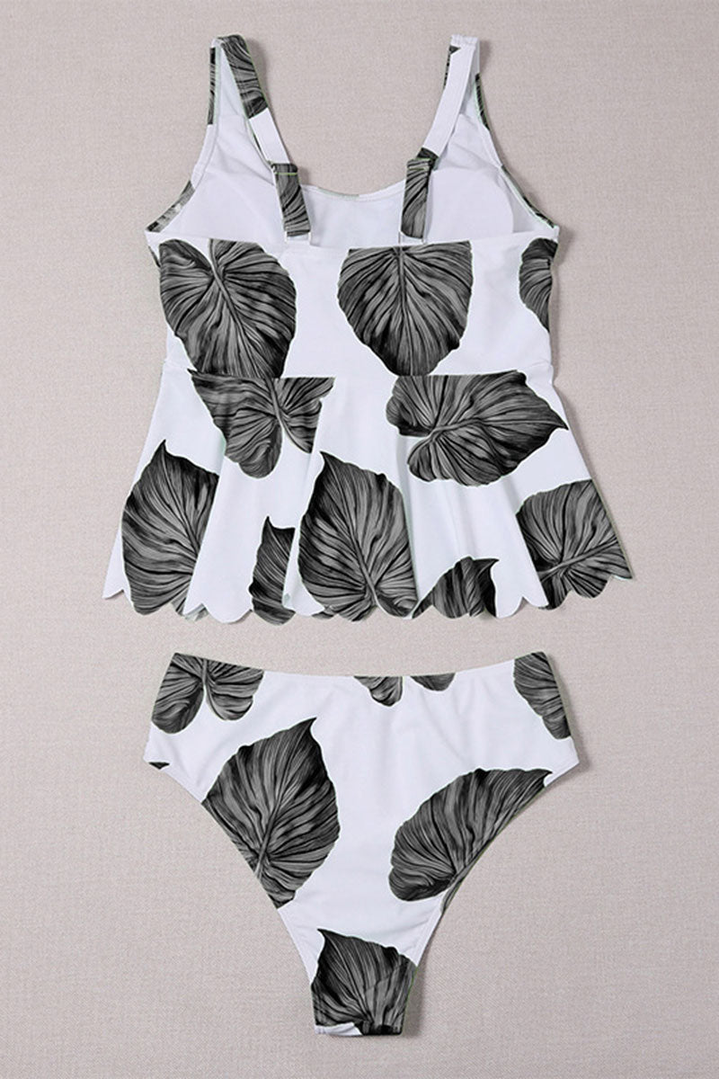 Leaf Print Cute Ruffle Tankini