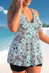 Floral Print Retro Ruffle Overlay Tankini