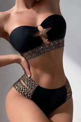 Gold Trim Modern O-ring Design Cutout Bikini