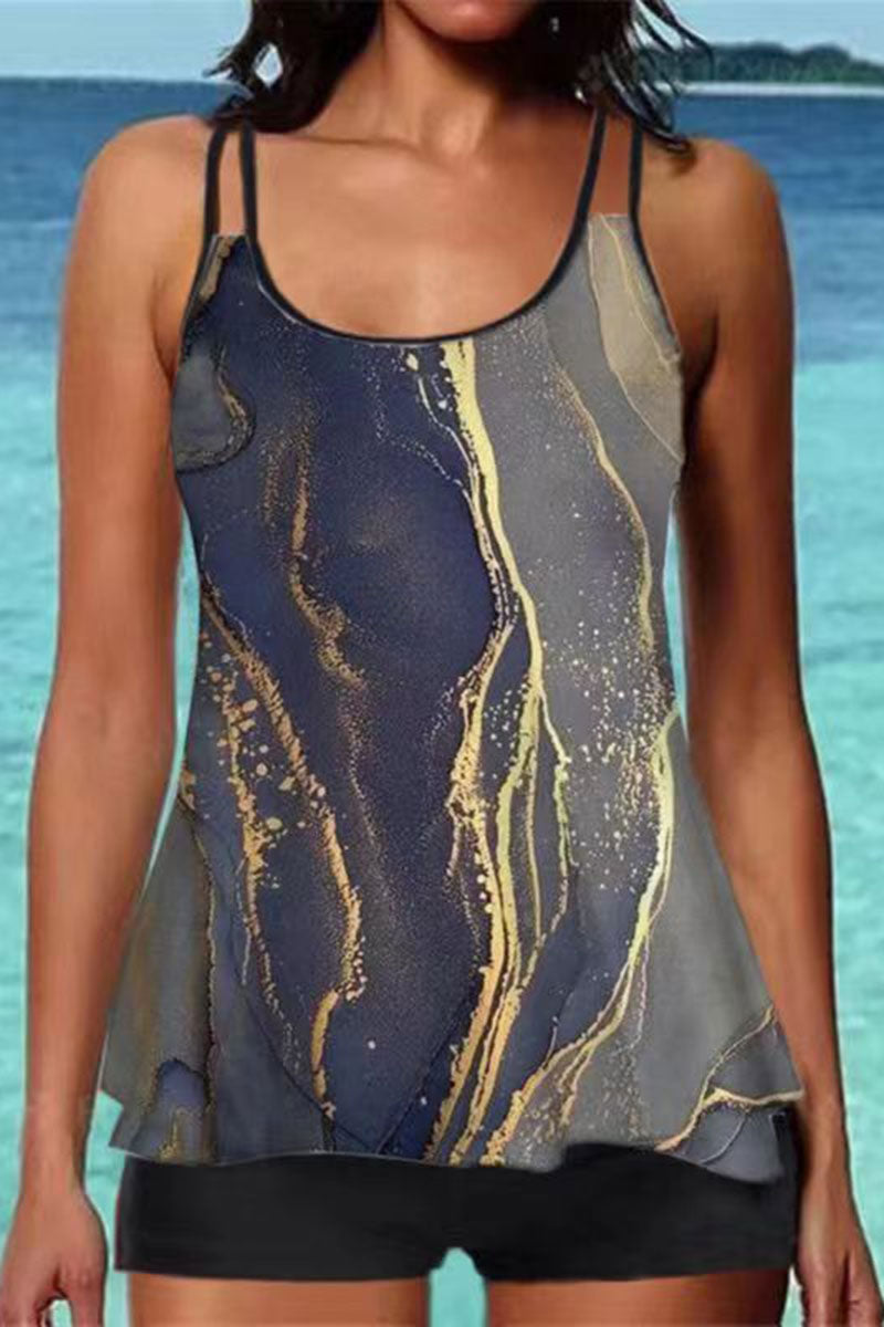 Starry Sky Print Patchwork Sporty Tankini