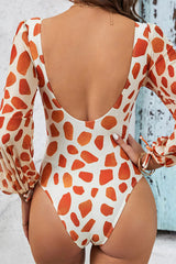 Stone Print Sweet Lace-Up One Piece Swimwear