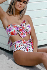Floral Print Rocking Lace-Up High Waist Bikini