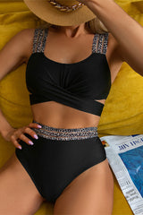 Leopard Print Tape Patchwork On-trend Front Wrap Bikini