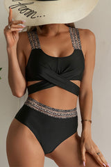 Leopard Print Tape Patchwork On-trend Front Wrap Bikini