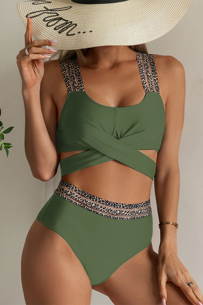 Leopard Print Tape Patchwork On-trend Front Wrap Bikini