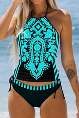 Tribal Print Unusual Drawstring Tankini