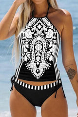 Tribal Print Unusual Drawstring Tankini