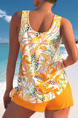 Floral Print Scoop Neck Unusual Knotted Tankini