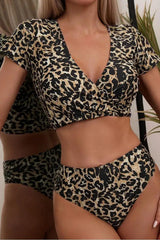 Leopard Print Wild Short Sleeve Bikini