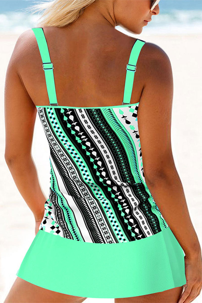 Tribal Print Patchwork Sporty Drawstring Tankini