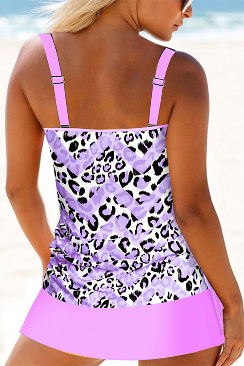 Tribal Print Patchwork Sporty Drawstring Tankini