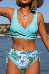 Floral Print V Neck Stunning Side Drawstring Bikini