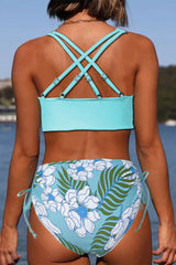 Floral Print V Neck Stunning Side Drawstring Bikini