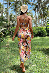 Floral Print Strappy Elegant High Split Three Pieces