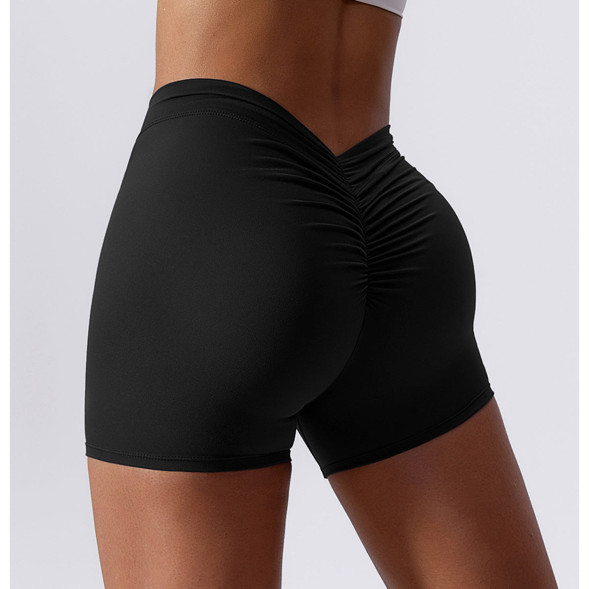 High Waisted V Shaped Ruched Yoga Shorts