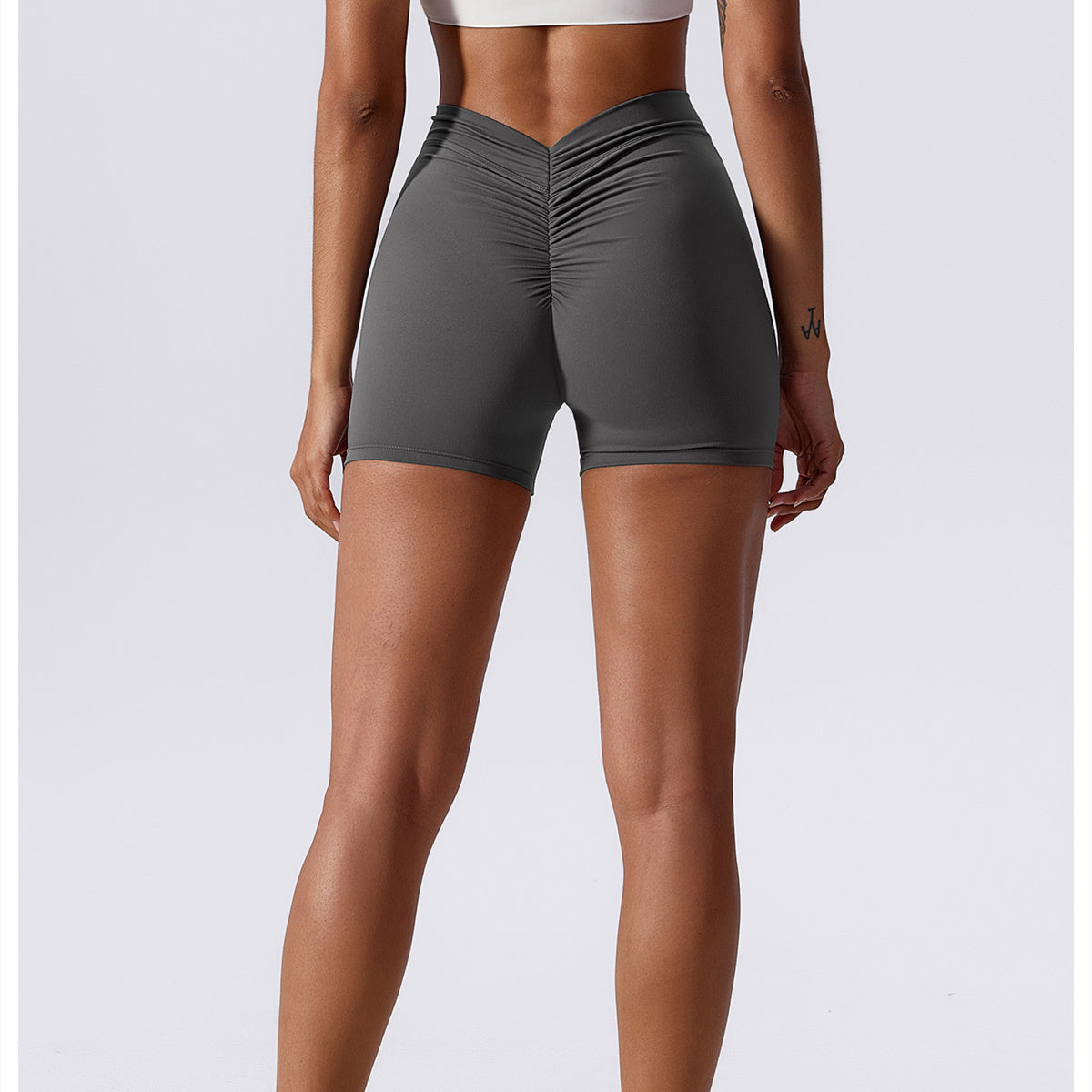 High Waisted V Shaped Ruched Yoga Shorts