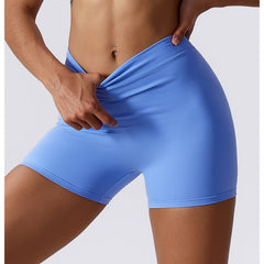 High Waisted V Shaped Ruched Yoga Shorts