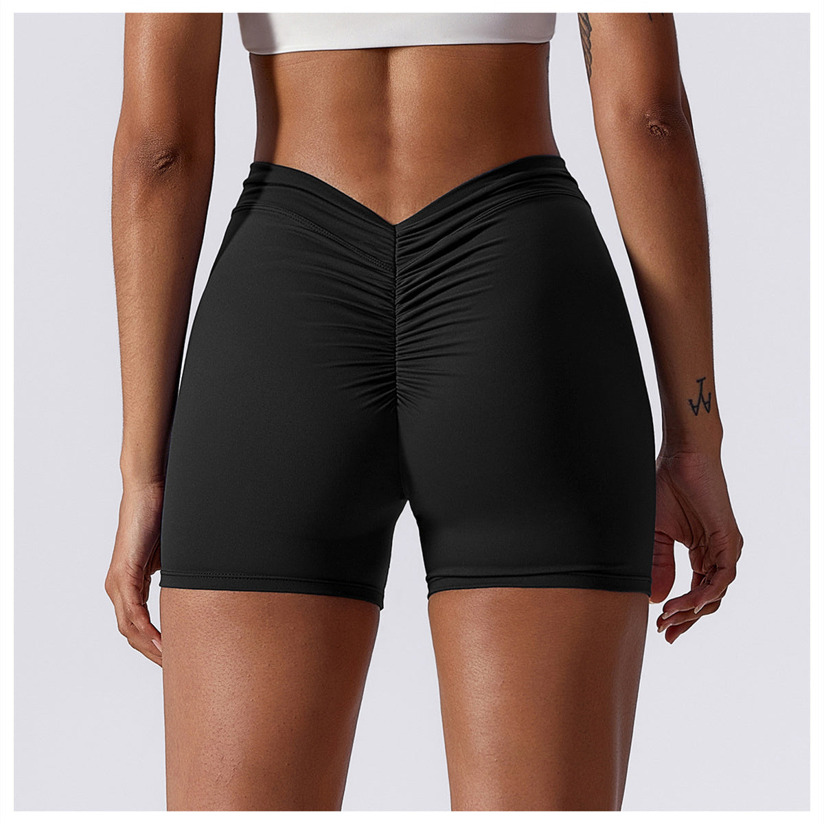 High Waisted V Shaped Ruched Yoga Shorts