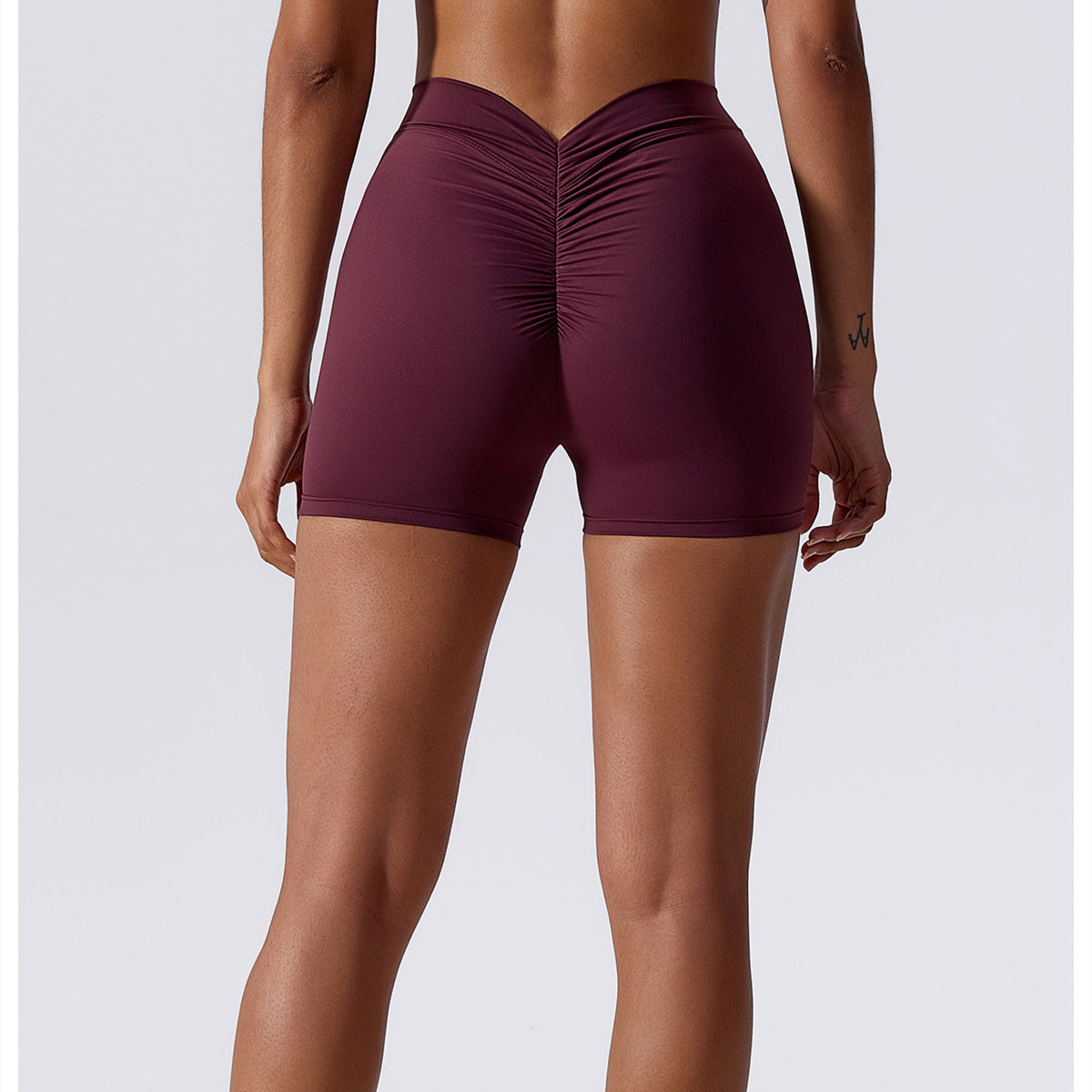 High Waisted V Shaped Ruched Yoga Shorts