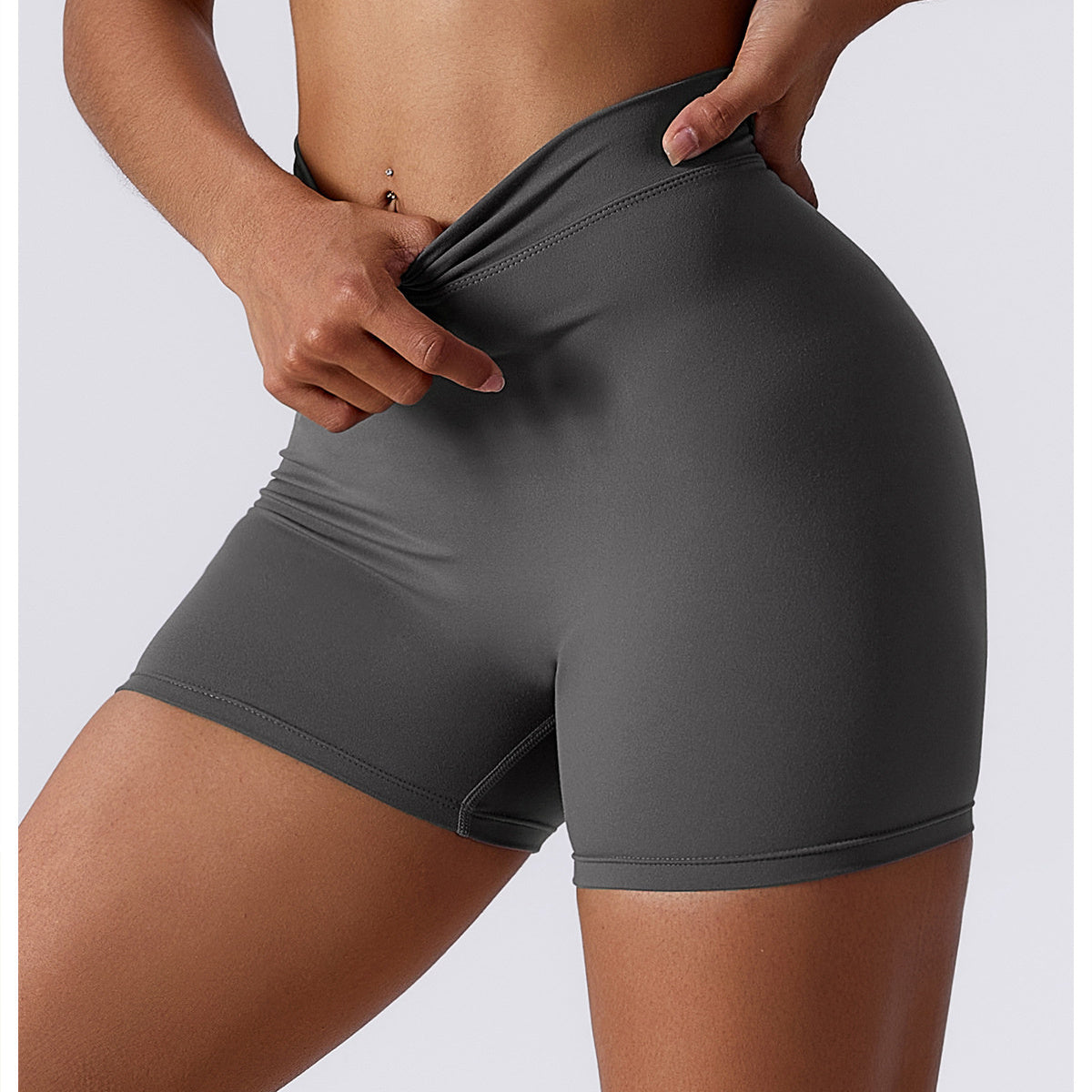 High Waisted V Shaped Ruched Yoga Shorts