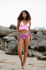 Revneu  Floral Print Falbala Sweet Beach Bikini