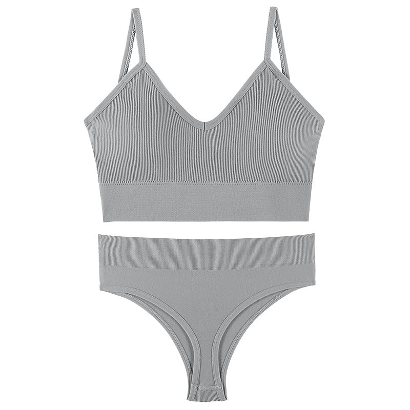 Smooth Comfortable French Triangle Cup Wireless Push-Up Bra & Underwear Set LightGray